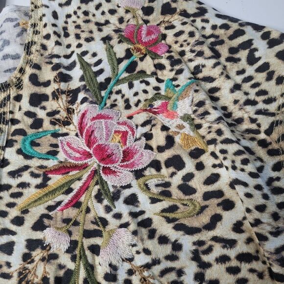 $295 JOHNNY WAS NEW LEOPARD EMBROIDERED FLORAL POPOVER DRESS COVER UP MEDIUM NWT - Picture 9 of 14